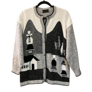 Arte Inka-Berfass alpaca peruvian landscape scene button front cardigan sweater
